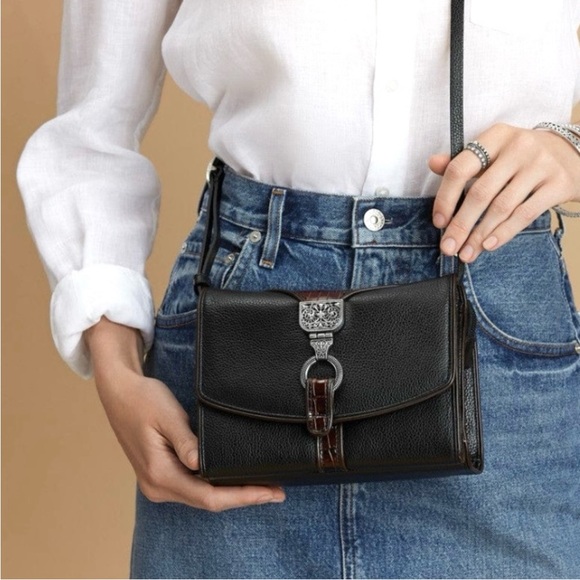 Brighton Handbags - Brighton Nepal Organizer Pebble Italian Crocodile Embossed Leather Crossbody Bag